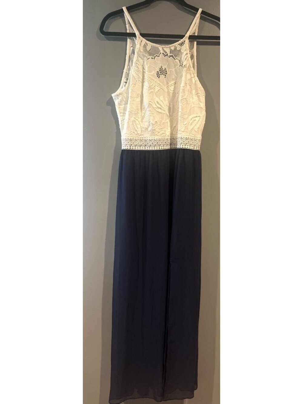 IZ Byer White Lace Bodice Sheer Chiffon Maxi Dress size XL Boho graduation